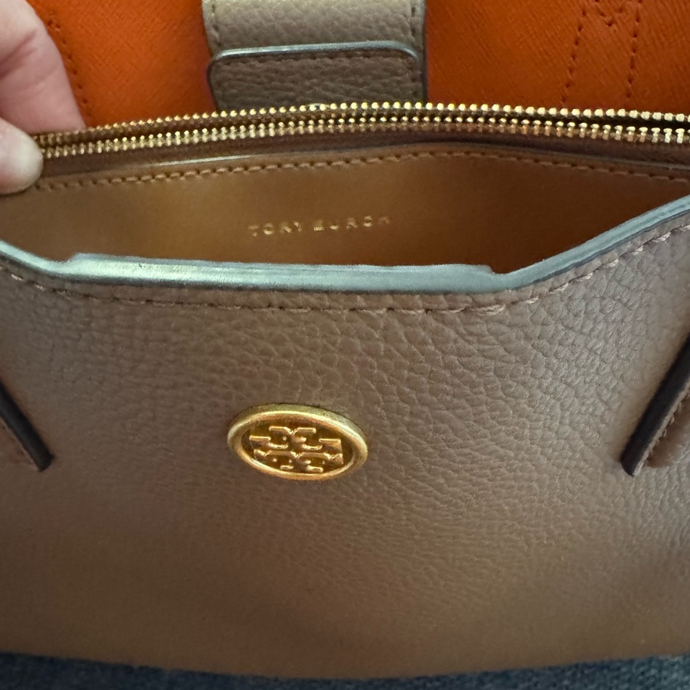 Tory Burch Brown Textured Leather Shoulder Bag with Gold Accents